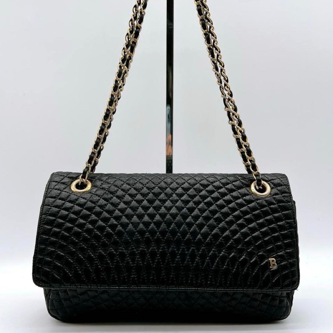 BALLY キルティング チェーン ショルダーバッグ　　ブラック f512