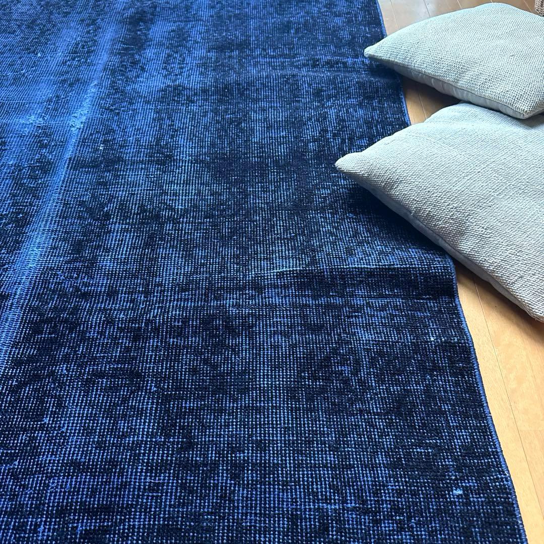 112.5×209藍色オーバーダイ　ワンカラーラグ　トルコヴィンテージラグ