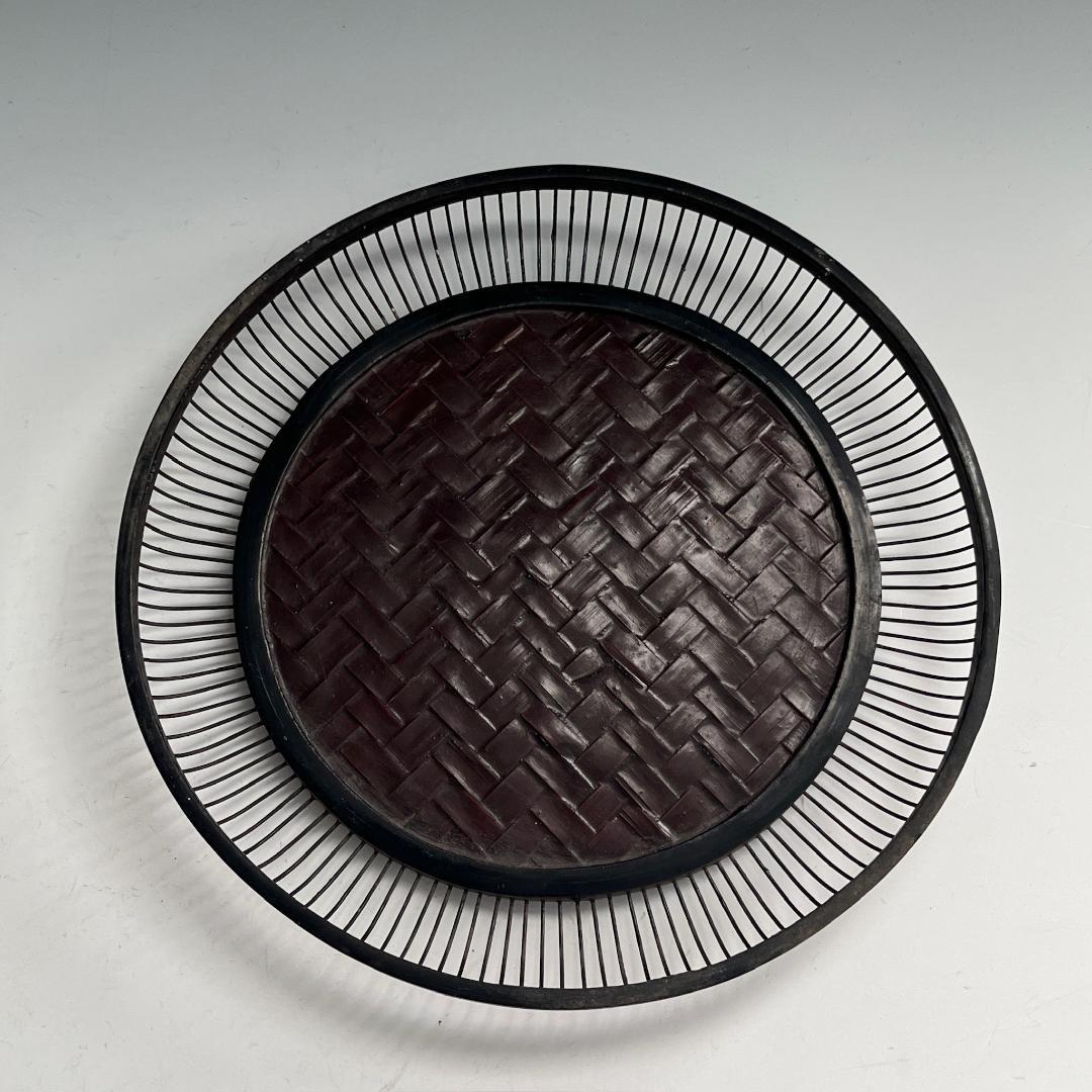 希少 蝶 駿河竹千筋細工 菓子器 明治時代 0.6㍉極小ひご竹細工家蒐集S62