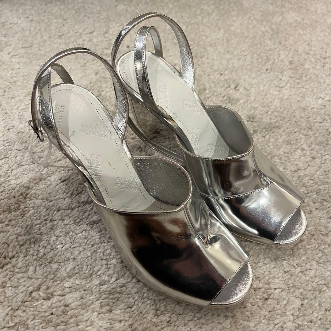 美品 Maison Margiela マルジェラ シルバーオープントゥサンダル