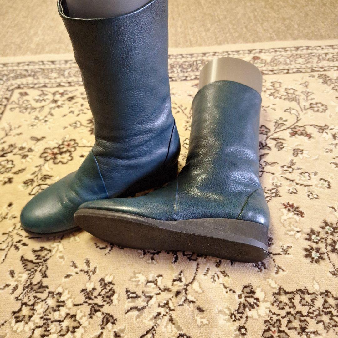 即発送　極美品ヨーガンレール　ダークグリーン レザー ミドルブーツ