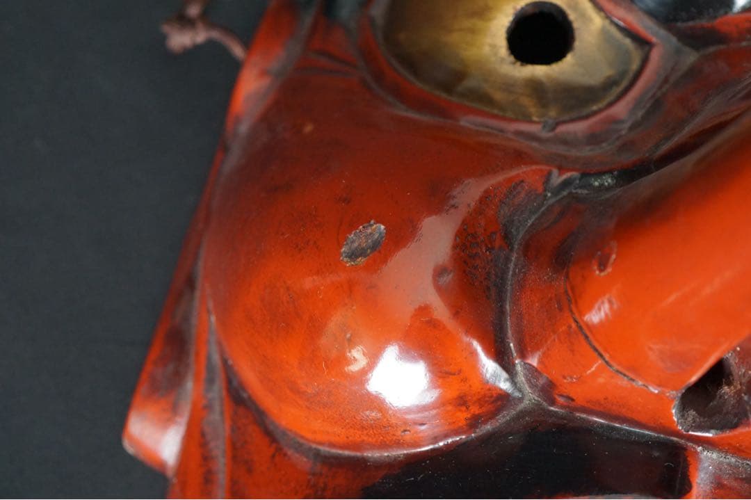 天狗面 木彫一刀彫 時代物 壁掛け 漆塗 縁起物 天狗