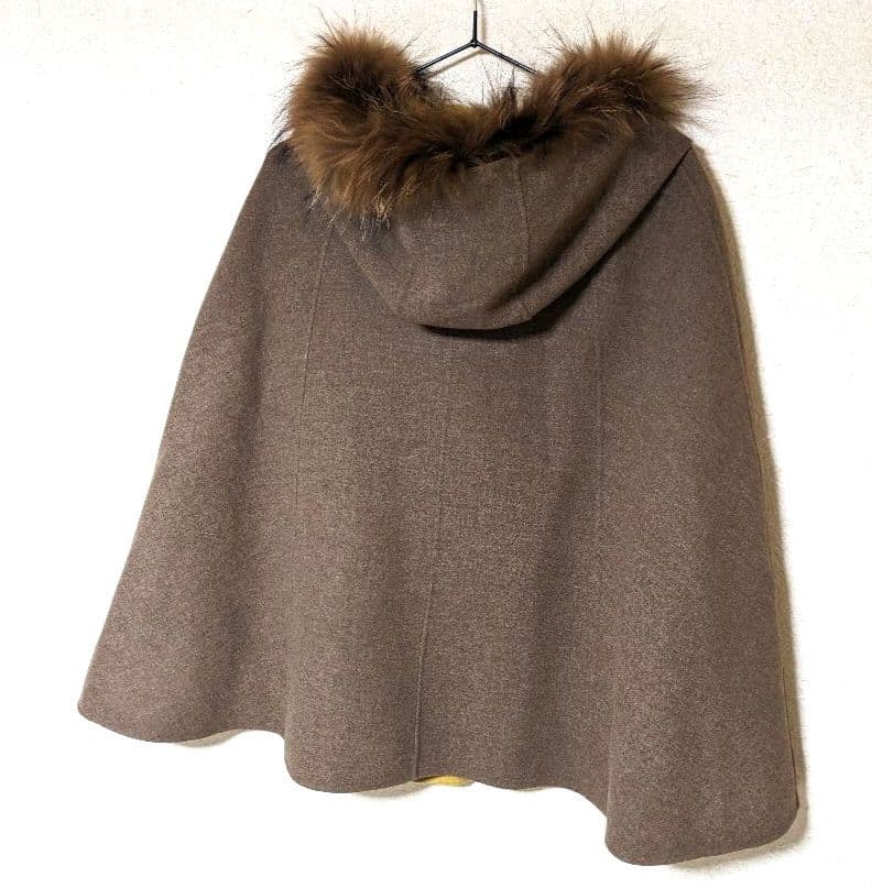 自由区　ポンチョコート　ウール　美品　リバーコート　ファー　ラクーン
