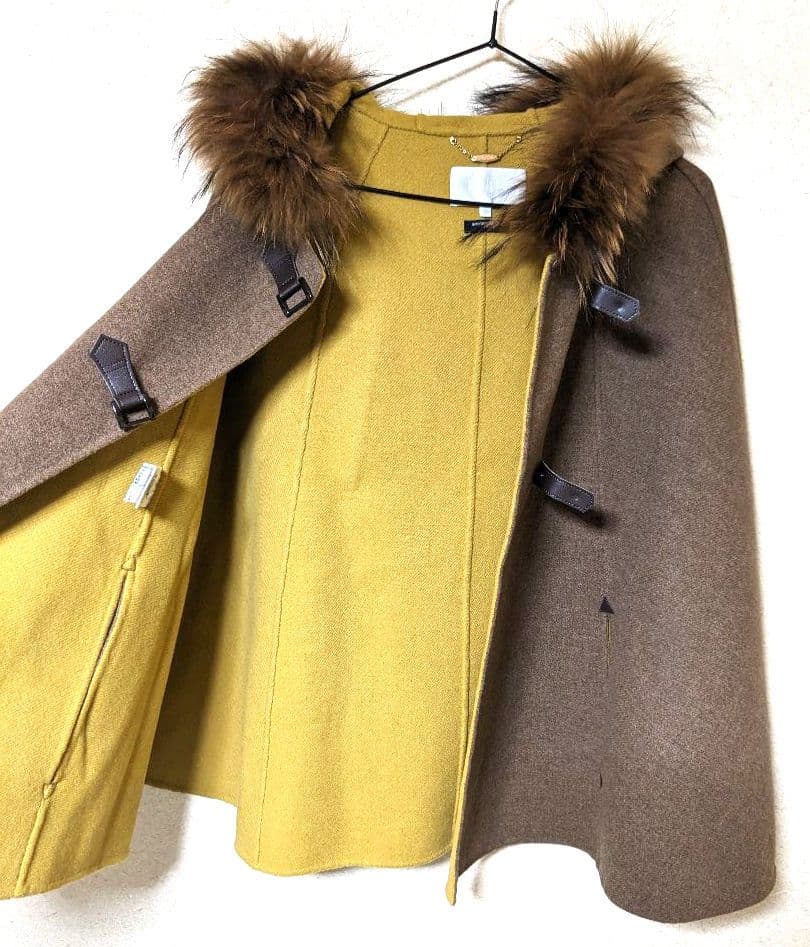 自由区　ポンチョコート　ウール　美品　リバーコート　ファー　ラクーン