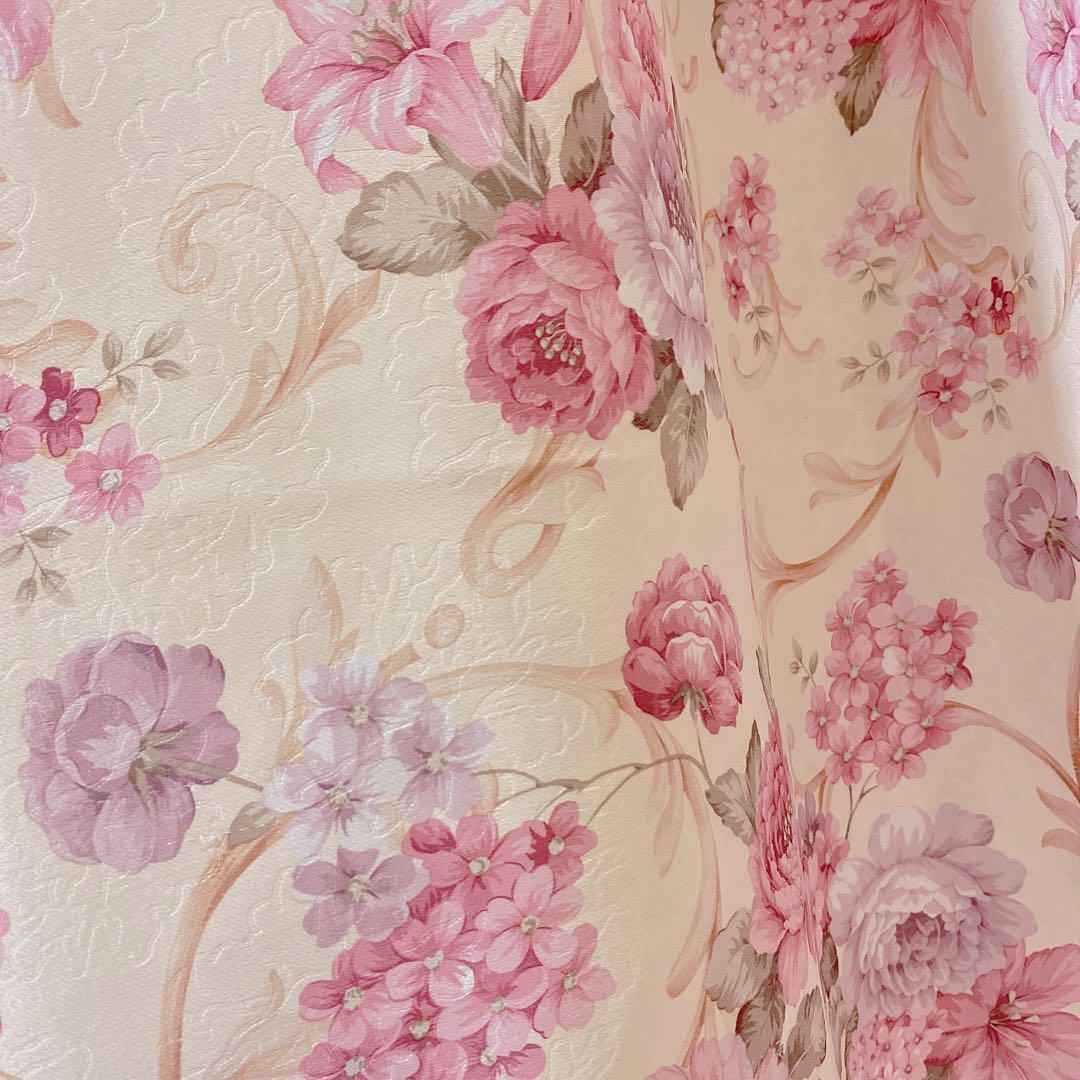 120cm 北欧 花柄 ヨーロピアン 両面柄 花柄 オーダーカーテン ピンク