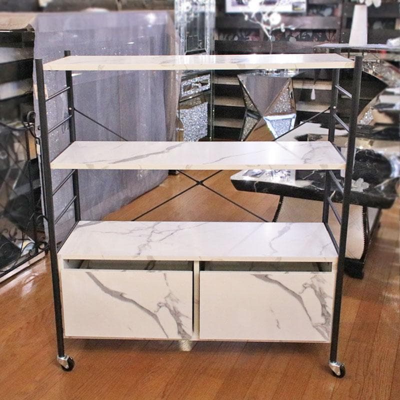 大理石柄 引出し付シェルフ マーブルホワイト 収納 飾り棚 399-2727