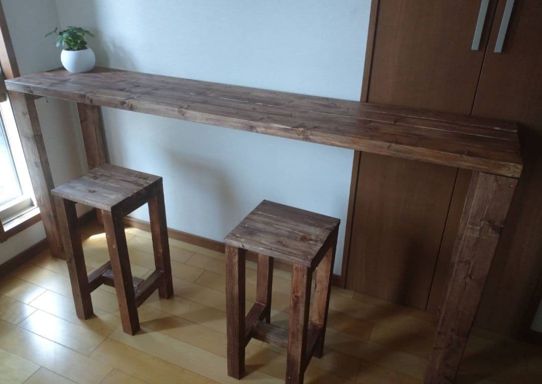 【さぶぞう】120×53 86カウンターテーブル 無垢材　アンティーク風　木目調