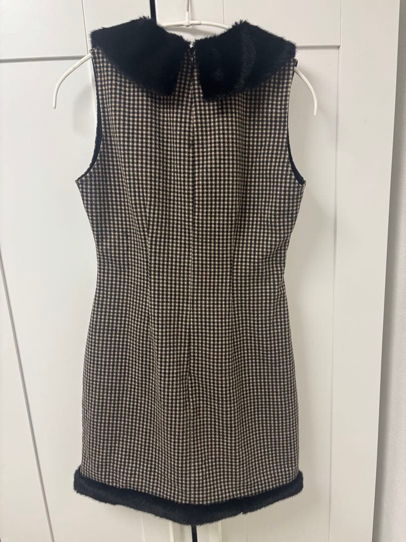 ワンピース Lumignon fur collar mini check dress