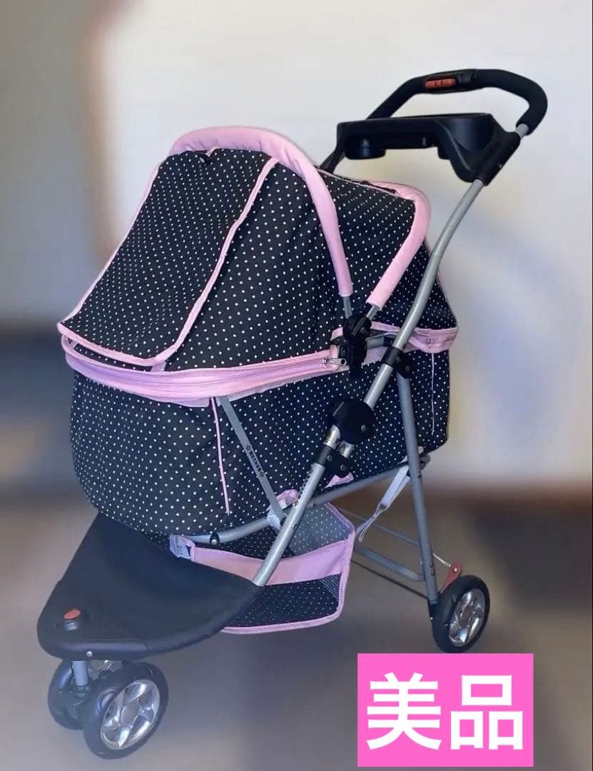 【引き取り希望】ペットカート前輪が2輪のため安定感あり！3輪と4輪のいいとこどり