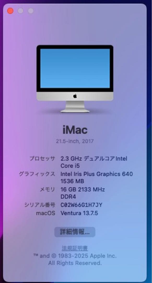 iMac 2017 21.5インチ SSD 480GB メモリ16GB