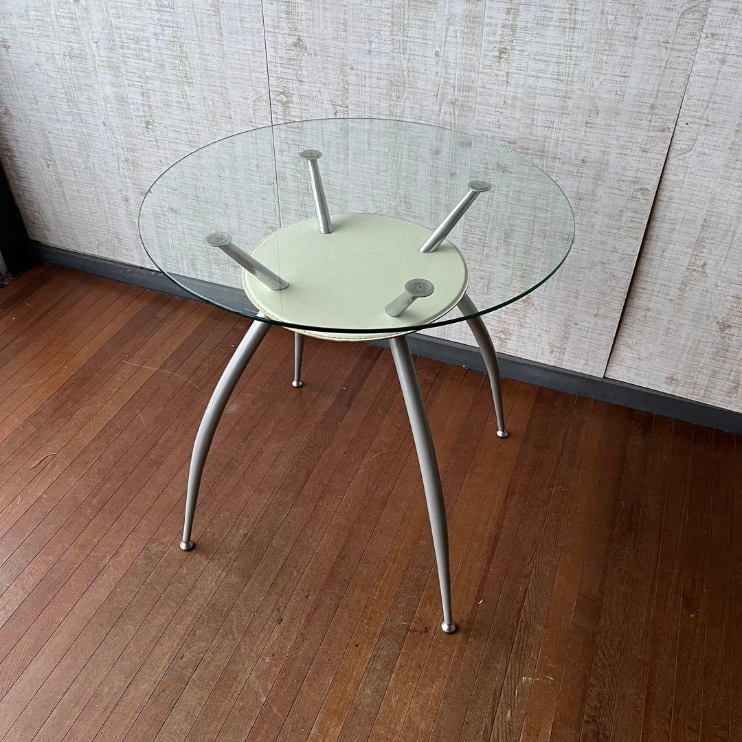 【アンティーク】ガラステーブル ダイニングテーブル 丸型 ポストモダン 古家具