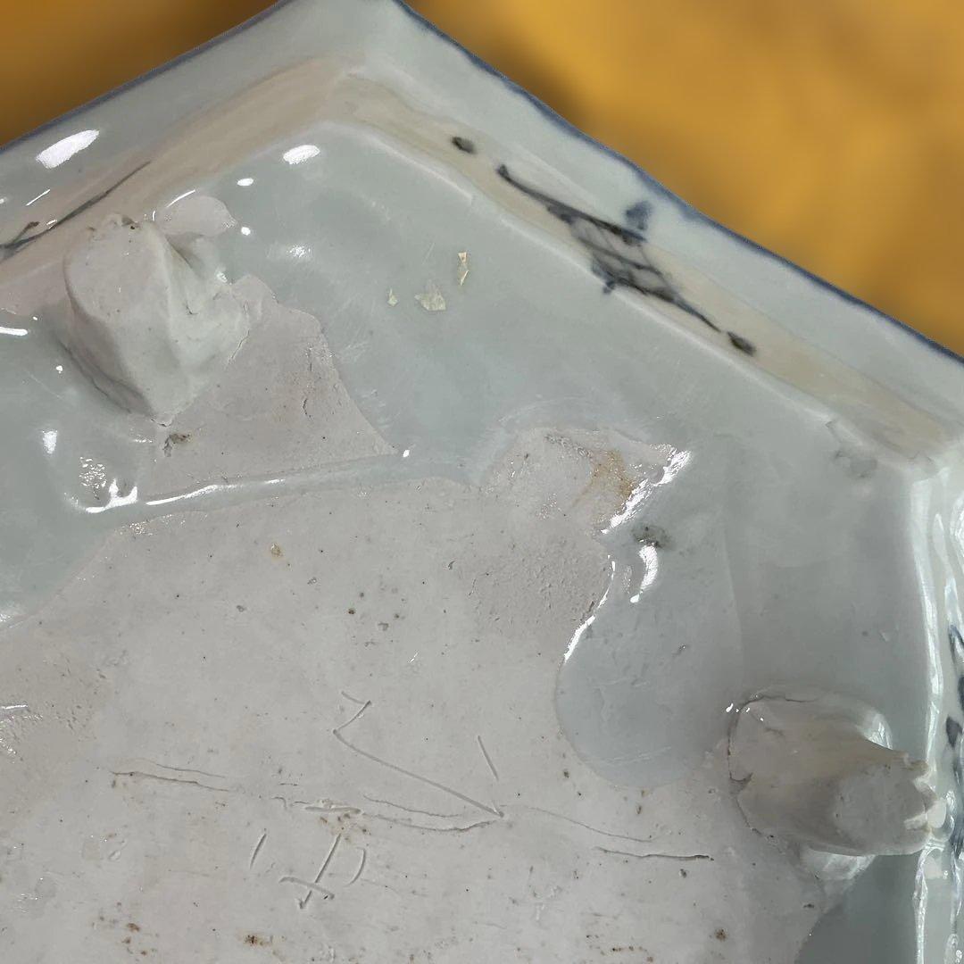 坪島土平　染付童牛絵六角鉢　廣永窯　美品　35cm