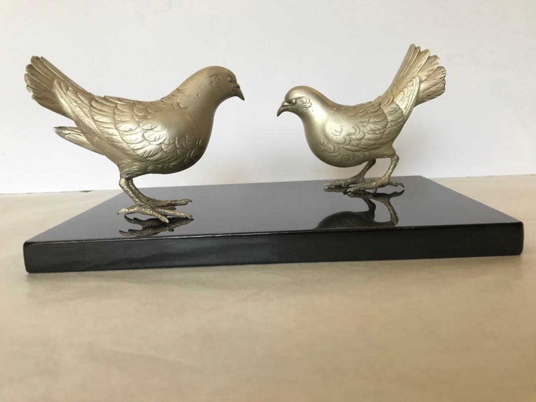 銀製:夫婦鳩置物