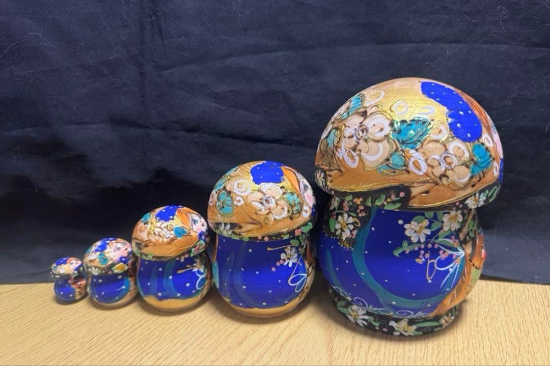セール❗️ロシア　イリーナ・ママエヴァ作品　キノコ型マトリョーシカ5組