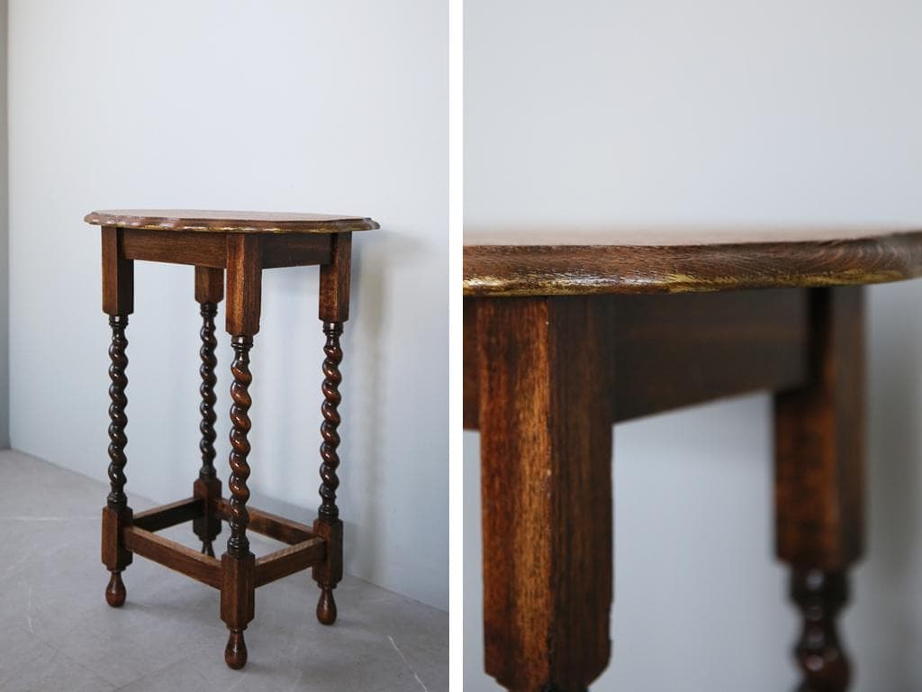 英国アンティーク木製サイドテーブル/オケージョナル机/飾り棚/花台(92-121