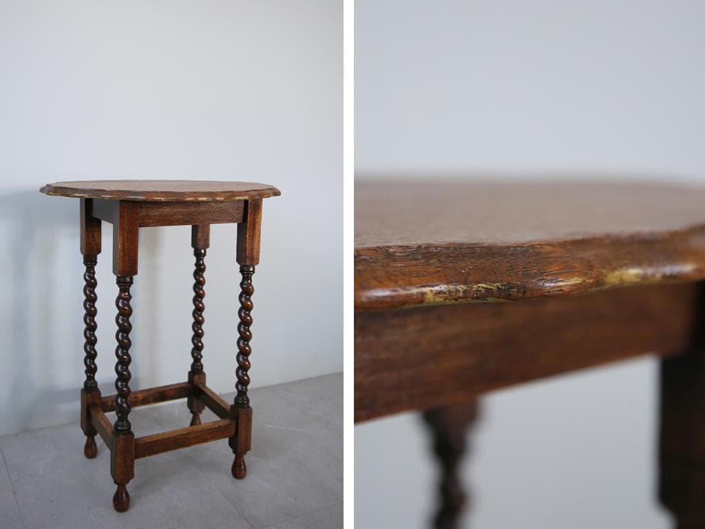 英国アンティーク木製サイドテーブル/オケージョナル机/飾り棚/花台(92-121