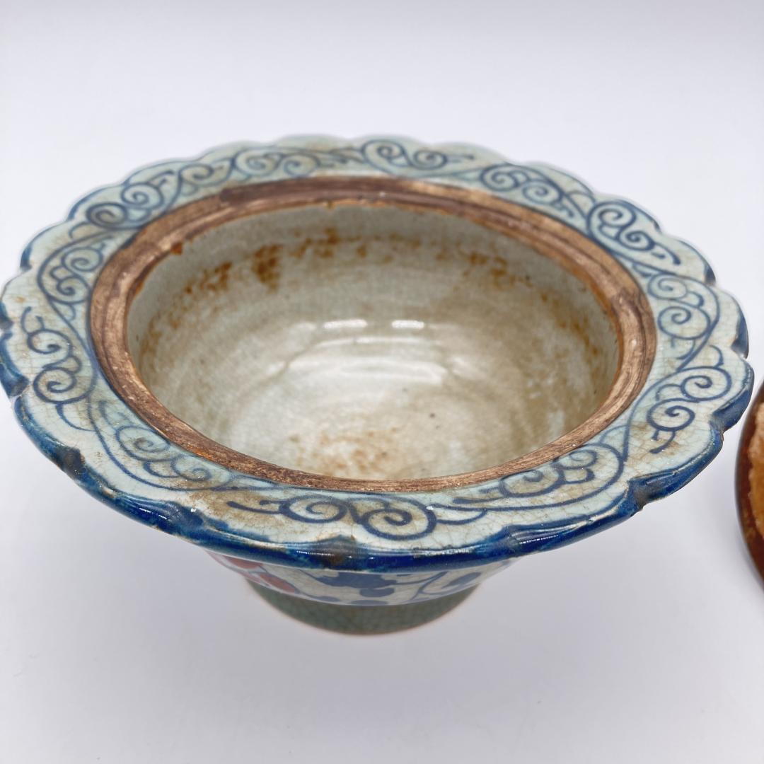 中国美術　元時代　青花唐草釉裏紅蓋物　大元国至正八年 中国古陶磁