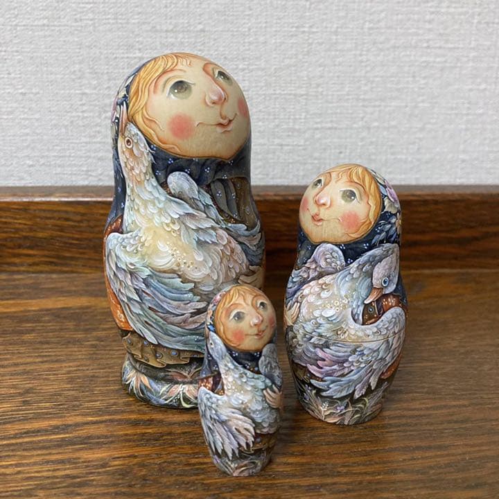 ロシア雑貨☆マトリョーシカ(3P)Birds タチアナ作