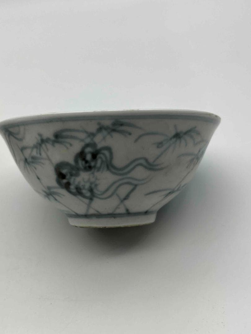 明天啓時代【天啓年製】在銘染付「貴」字紋唐子高士囲碁山水文碗一対(C-52)