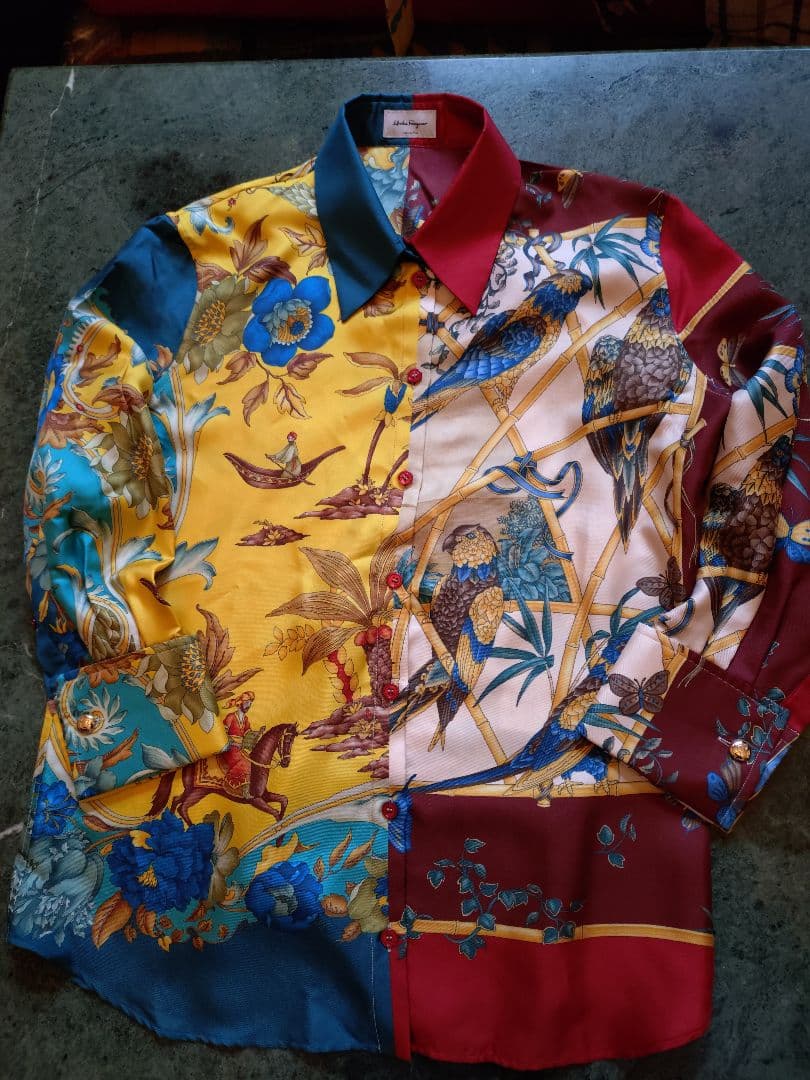 美品 Salvatore Ferragamo アシンメトリー シルク ブラウス