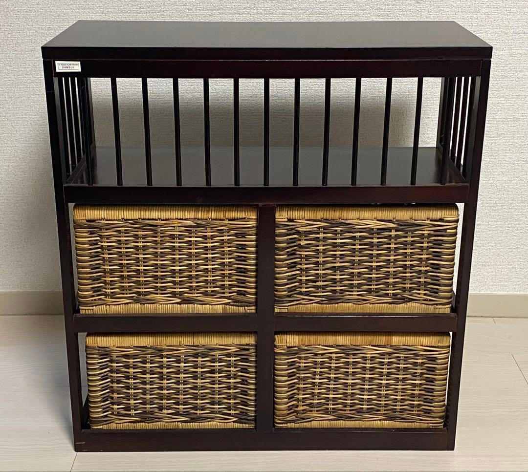 ニッセン　アジア風 レトロ　籐家具 ラタン チェスト　横型 引き出し4個