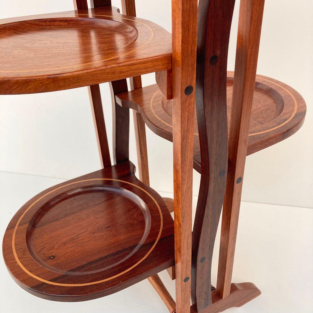 希少 ヴィンテージ ケーキスタンド スリーティアーズ 折りたたみ 北欧　チーク