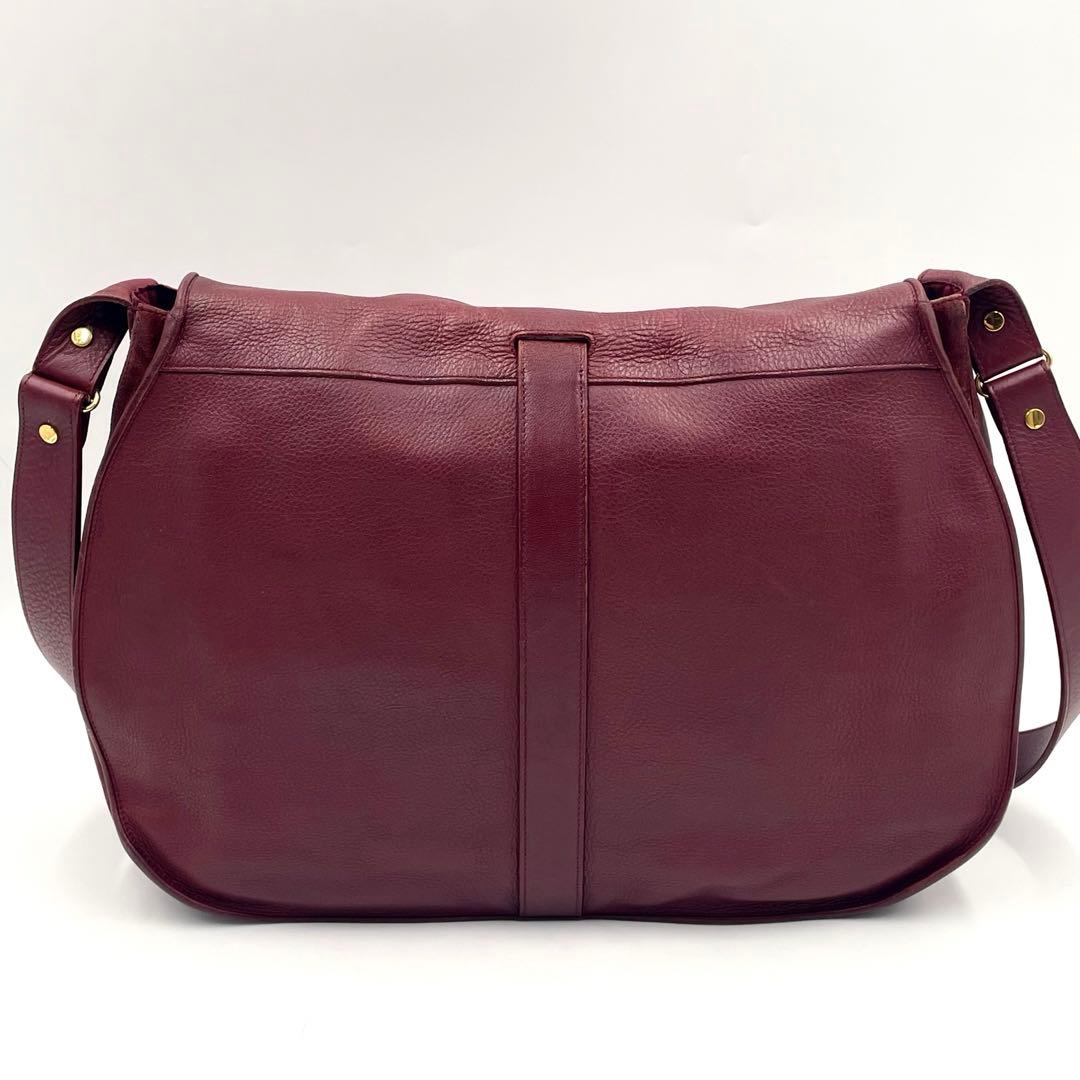 【美品】Cartier カルティエ 大容量メッセンジャーバッグ ボルドー レザー