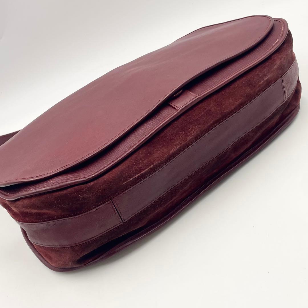 【美品】Cartier カルティエ 大容量メッセンジャーバッグ ボルドー レザー