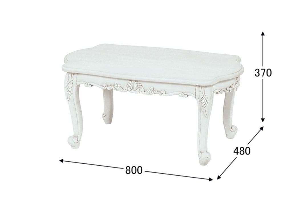 姫系 猫脚　ロココ調 センターテーブル　クリーム色　幅80cm ローテーブル