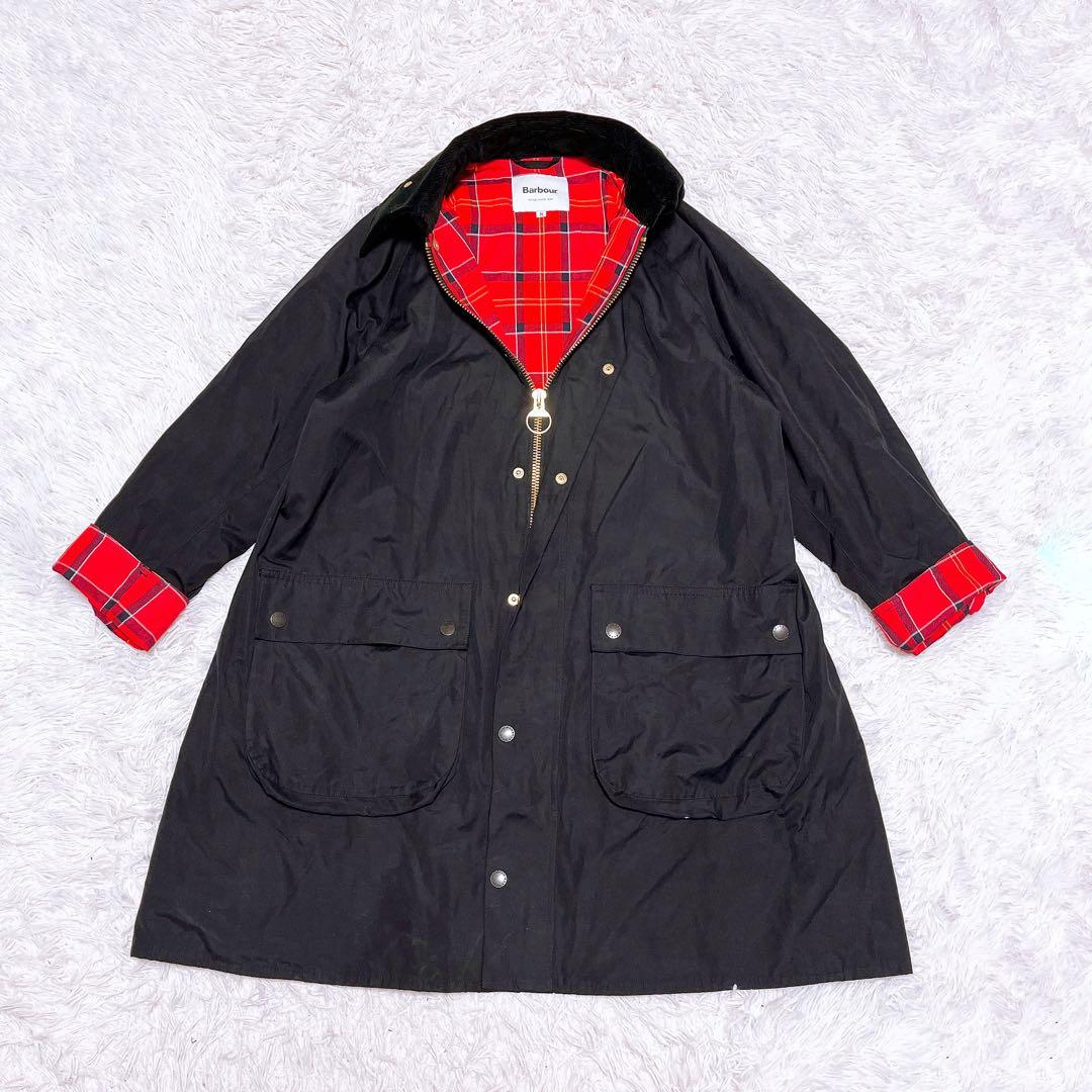 フレームワーク BARBOUR オーバーサイズ コート 黒 チェック バブアー