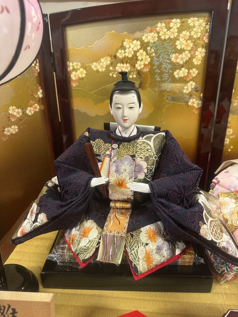 雛人形 三段飾り 五人飾り 収納台付き 金屏風 ぼんぼり付き 新品未使用