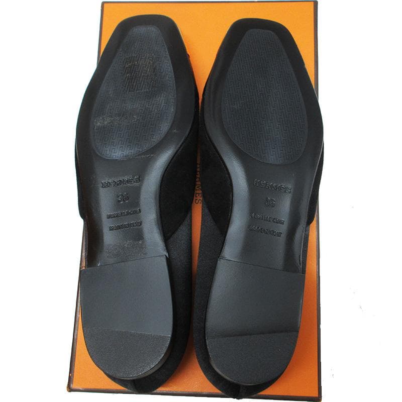 HERMES エルメス パンプス サテン レザー メタル・トゥ 黒 36