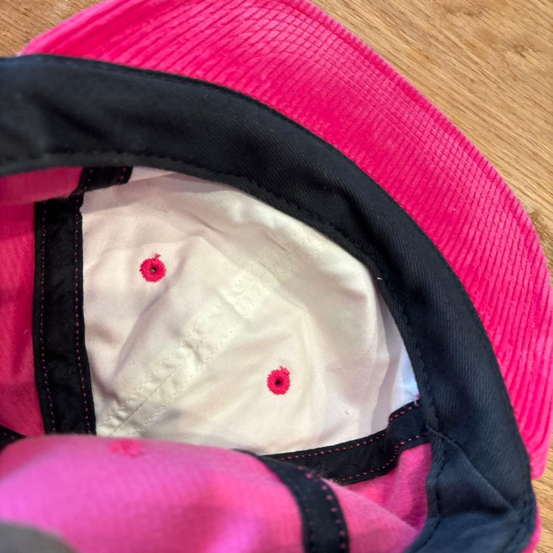 美品Supreme クラシックロゴ コーデュロイキャップ ピンク 刺繍ロゴ