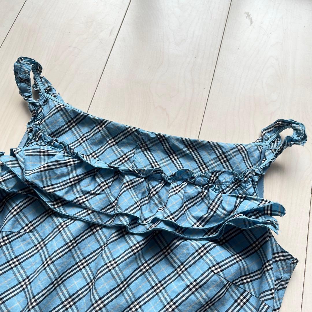 Y2K バーバリーブルーレーベル ノバチェック フリル キャミソール 青