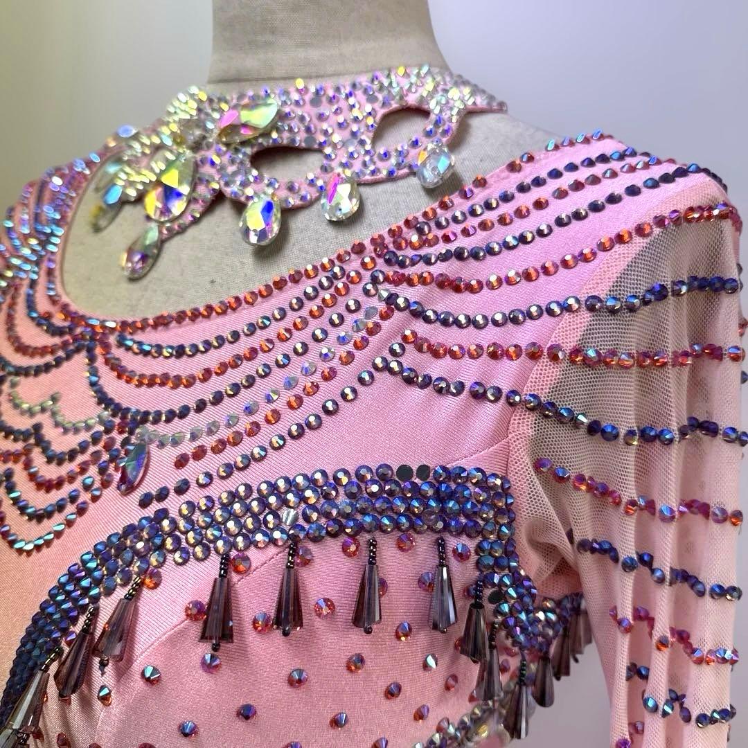 6330★M ピンク 紫 スワロ グラデーション スタンダードドレス 社交ダンス