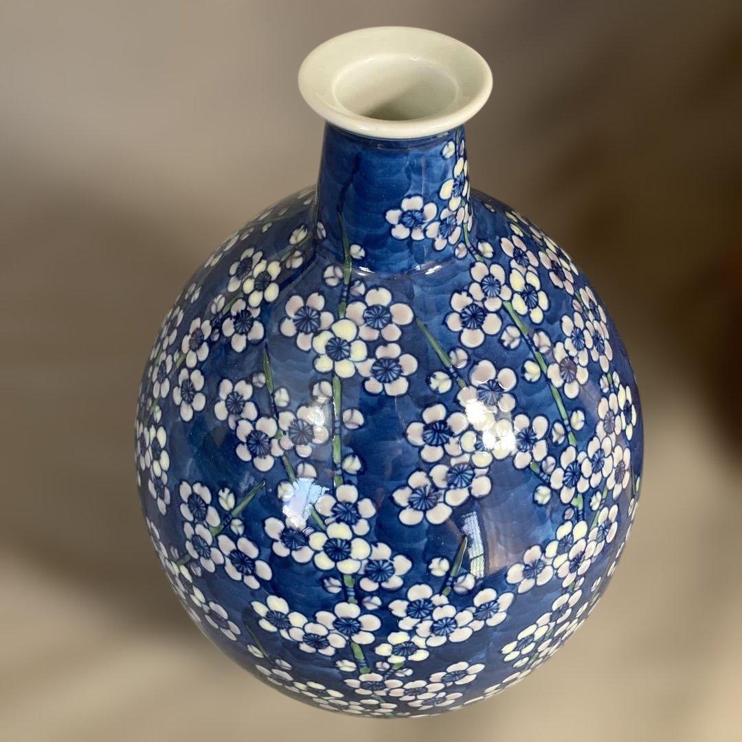 【源右衛門】古伊万里の伝統　日本の名窯　舘林源右衛門作　染錦枝梅文　花瓶