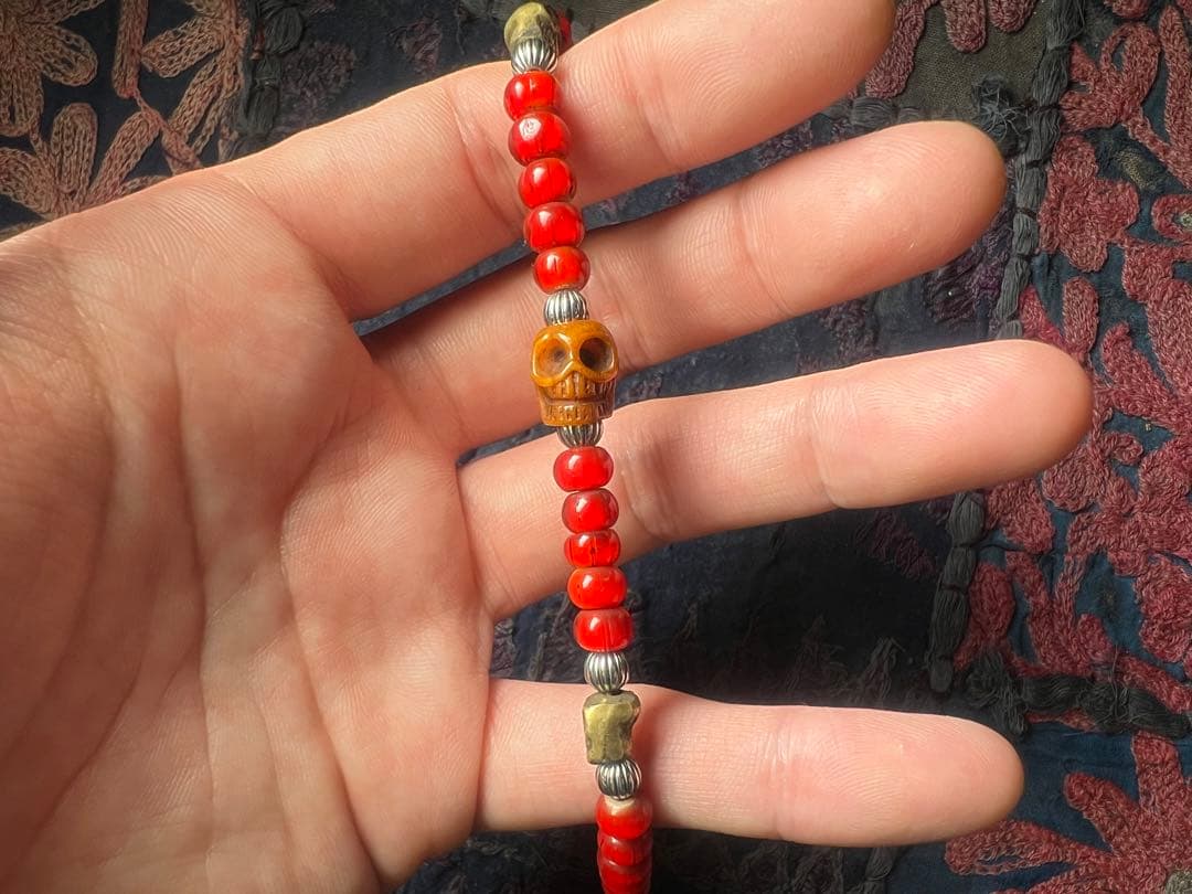 アンティークカパーラボーンビーズのブレスレット　強力護符　ハンドメイド