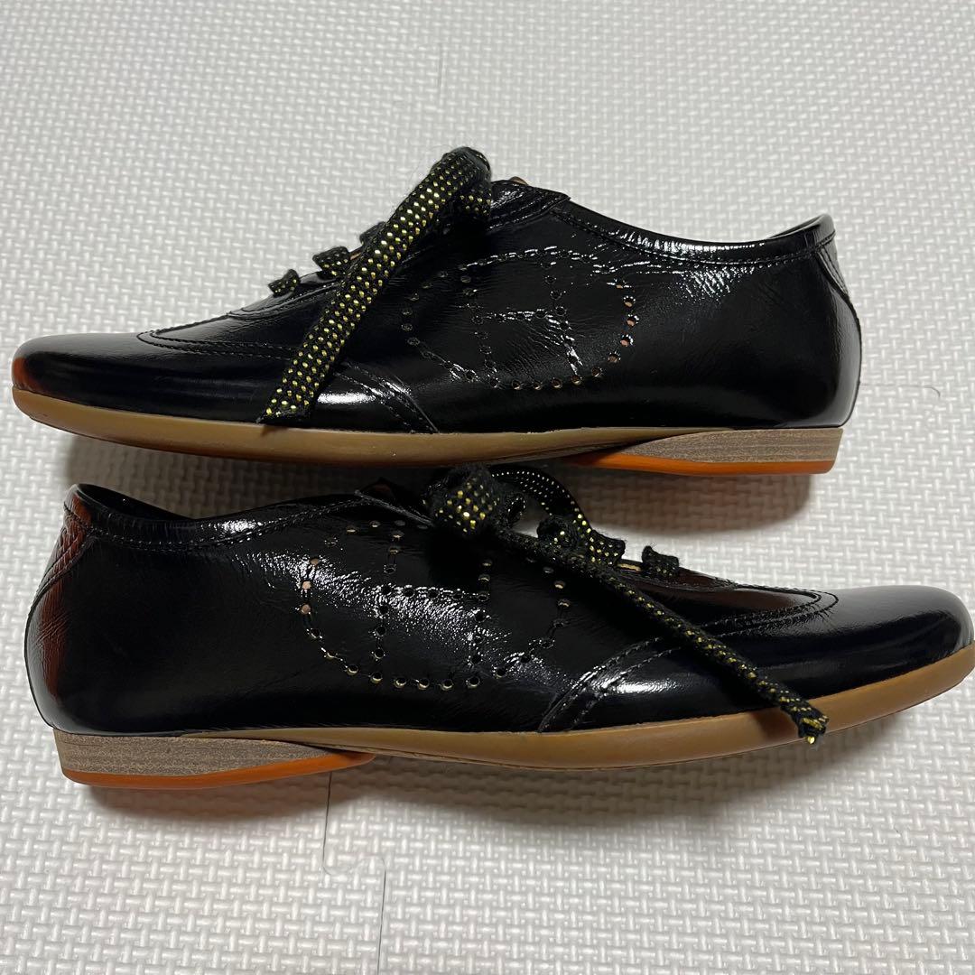 極美品 HERMES エルメス エナメルシューズ 黒 レディース 35 ペタンコ