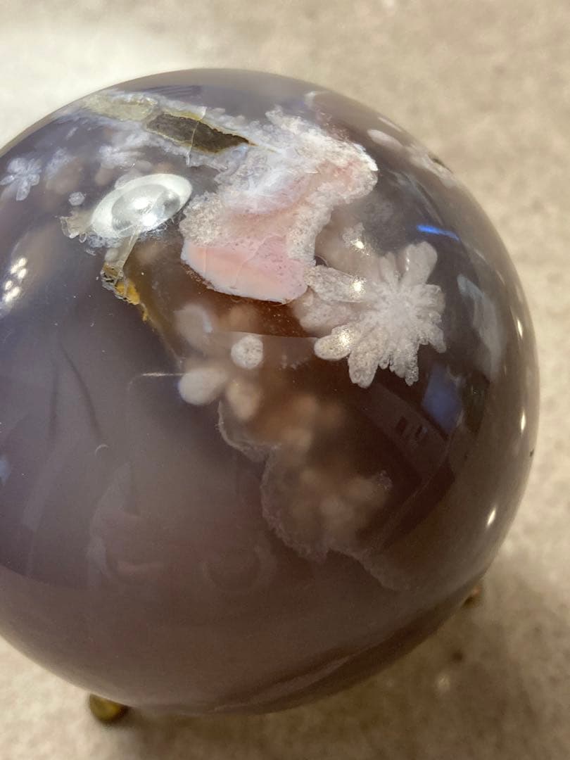 夜桜瑪瑙　フラワーアゲート　スフィア