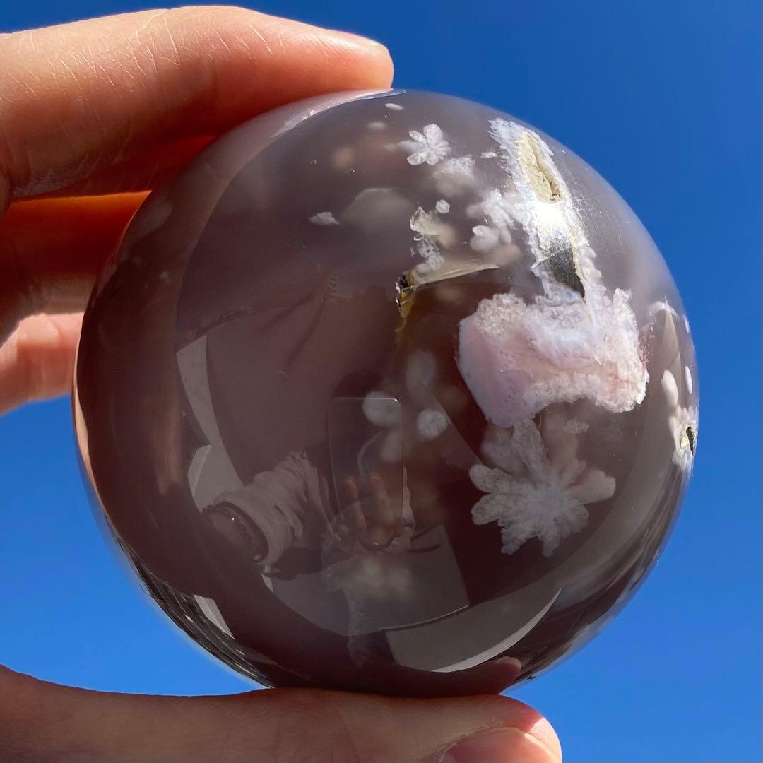 夜桜瑪瑙　フラワーアゲート　スフィア