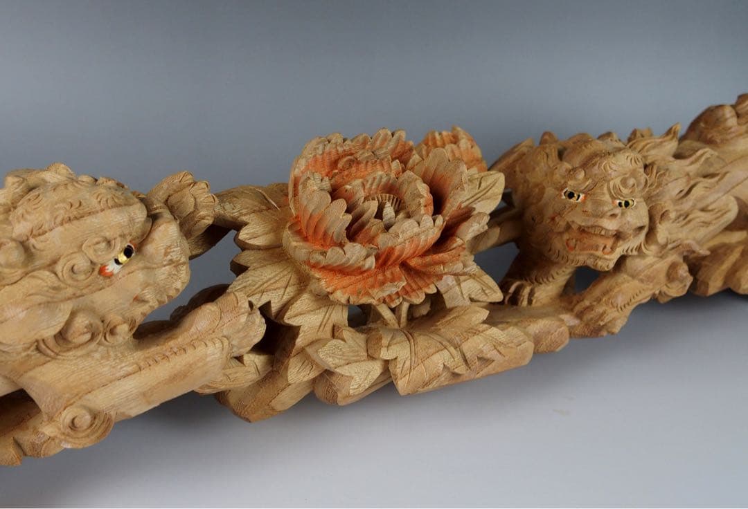 【 木彫 唐獅子 】鉦支持棒　摺り鉦 当たり鉦 二丁鉦 だんじり　山車 曳山