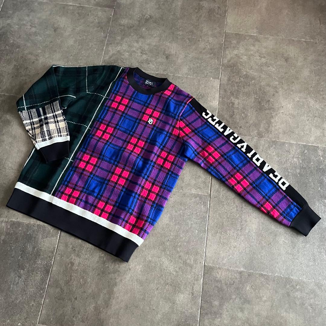 新品 パーリーゲイツ マルチチェック柄 クルーネックニット セーター
