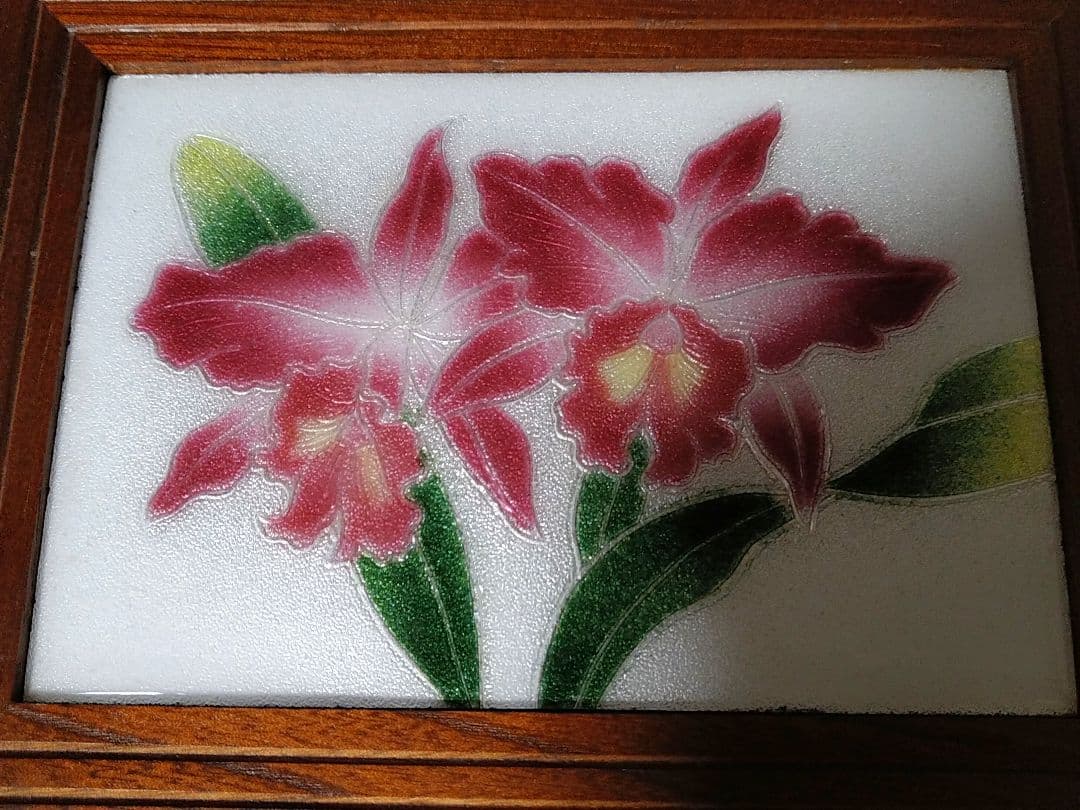 七宝焼き（カトレア柄）オルゴール宝石箱・ゴッドファーザーオルゴール・愛のテーマ