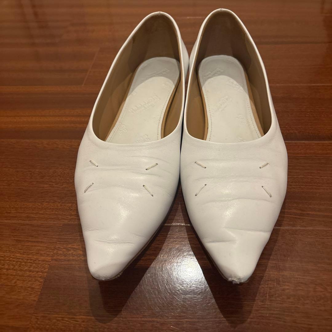【美品】Maison Margiela白 ポインテッドトゥ フラット 37