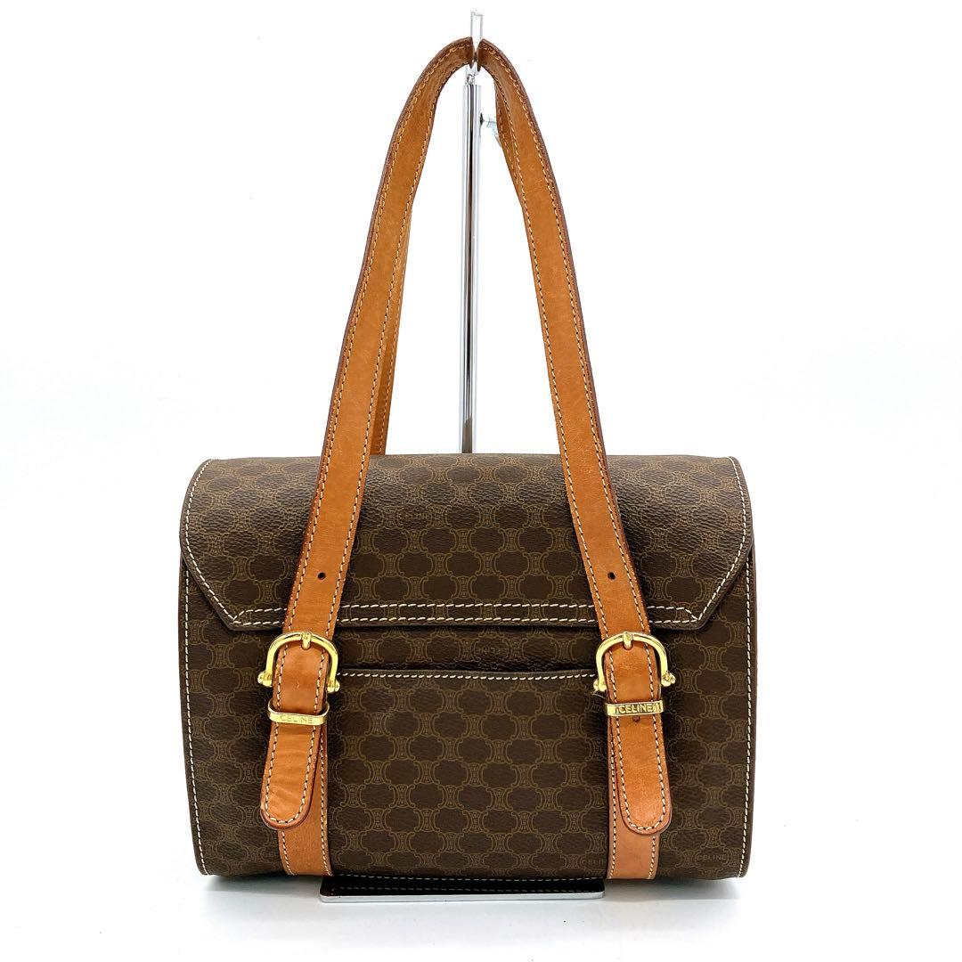 希少【CELINE】ハンドバッグ　ブラゾン金具　マカダム柄　BOX型