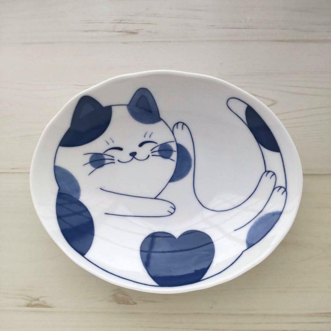 新品2点セット　美濃焼　ねこちぐら　19.5cm 楕円深皿　カレー皿　ミケ　ネコ
