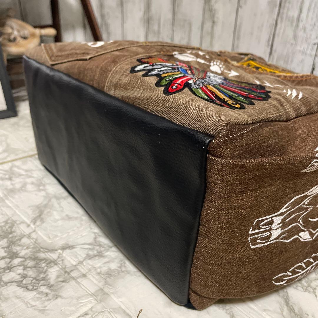No.527デニムリメイクバッグ　トートバッグ　キャットインディアン