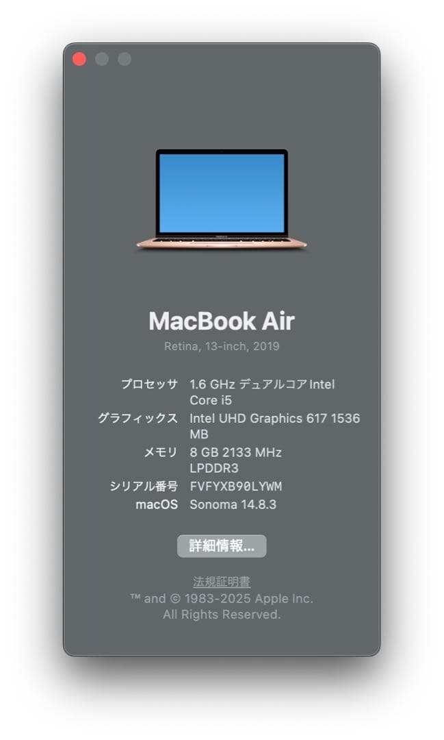 MacBook Air 13インチ 2019 i5/8GB/256GB