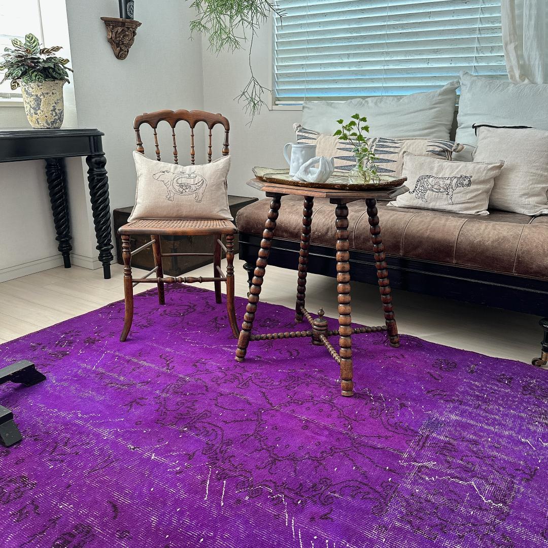 トルコ ヴィンテージラグA103大判 レア パープル マゼンタ オーバーダイ