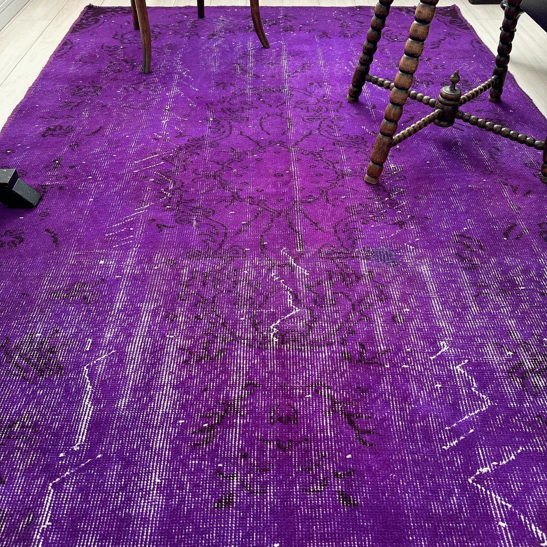 トルコ ヴィンテージラグA103大判 レア パープル マゼンタ オーバーダイ